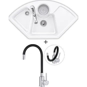 Keramický dřez Keramický dřez SET Villeroy &amp; Boch Solo Corner 1075.20R keramika bílá + Deante NEO LUNO BOC B720 nerez