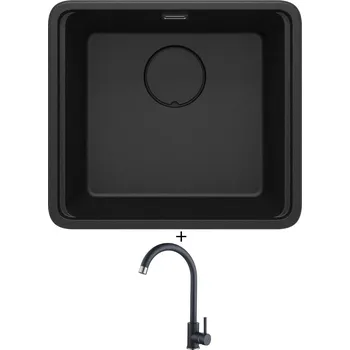 Granitový dřez Dřez pod desku SET Deante MOMI ZKM G10A U černá metalická + Aquastone AQ 4561 černá metalická