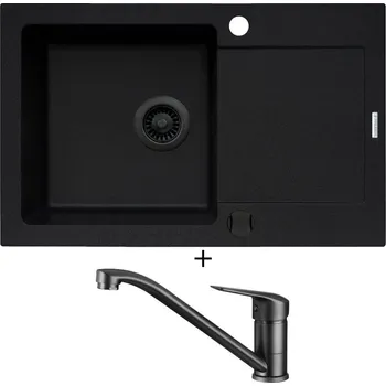 Granitový dřez Granitový dřez SET Pyramis MIDO (79x50) 1B 1D černá edice + Deante NEO BORO BMO N60M černá matná