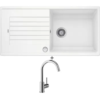 Kuchyňský dřez Granitový dřez SET Blanco ZIA XL 6 S bílá + excentrické ovládání + Blanco MIDA chrom 517742