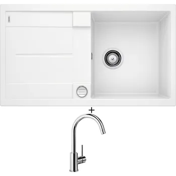 Granitový dřez Granitový dřez SET Blanco METRA 5 S bílá + excentrické ovládání + Blanco MIDA chrom 517742