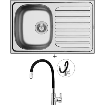 Nerezový dřez Nerezový dřez SET Pyramis CRETA 1B 1D FLAT nerez + Pyramis FLESSI černá