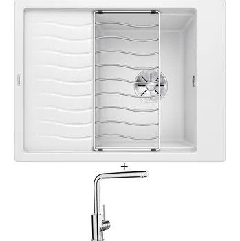 Granitový dřez Granitový dřez SET Blanco ELON 45 S bílá 524828 + odkapová mřížka + Blanco MILA chrom 519414