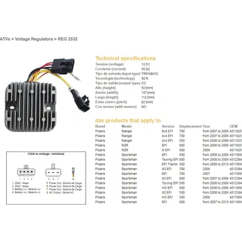 Elektroinstalace pro motocykl DZE REGULÁTOR NAPĚTÍ POLARIS SPORTSMAN EFI 500/700/800; RANGER 500/700/800 (12V/35A) (4012384, 4011569, 4011925) (ESR826)