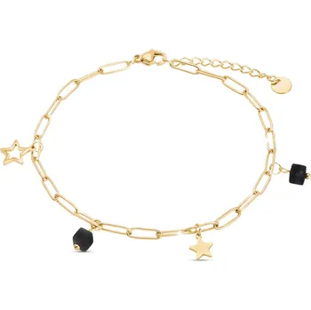 Řetízek biju Řetízek na nohu z chirugické oceli zl. 14k s přívěšky černé barvy 2002520-1