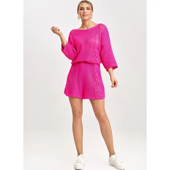 Dvoudílný 2v1 halenka s 3/4 rukávem a šortky M995 Barva: Fuchsiová, Velikost: ONE SIZE