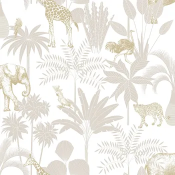Tapeta ICH Wallcoverings Dětská vliesová tapeta s palmami a zvířátky, 976-1, Mika, ICH Wallcoverings, velikost 10,05 x 0,53 m