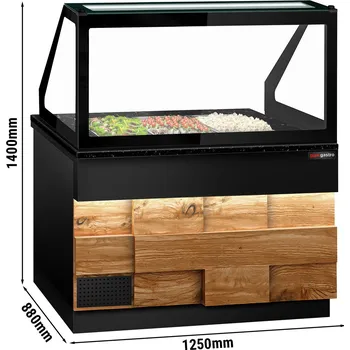Lednice G.Gastro Commercial Saladette Prep Station TORONTO - Wood-Effect Front, Granite Top – 1250 mm – 2 Doors – 3×GN 1/1