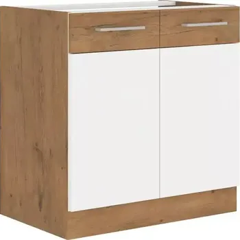 Kuchyňská linka Dřezová skříňka VEGA 80 ZL 2F BB - bílá extra vysoký lesk HG / dub lancelot - SLEVA 3% s kodem radost25