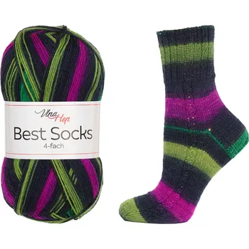 Vlna-hep Příze Best socks 7722 zeleno-černo-vínová