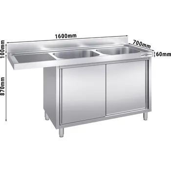 Kuchyňská skříňka G.Gastro Dřezová skříňka s prostorem na myčku 1,6 m - 2 dřezy vpravo D 40 x Š 50 x H 25 cm
