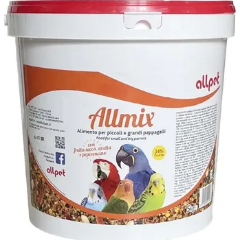 Krmivo pro ptáka Allpet Allmix 20kg (Vaječné krmivo s ovocem (min. 24 %), ořechy (min. 10 %) a chili papričkami.)