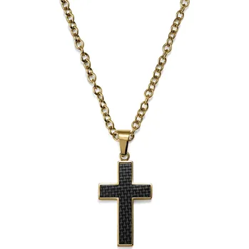 Náhrdelník Náhrdelník s křížkem zlaté barvy s černou vložkou - Lucleon