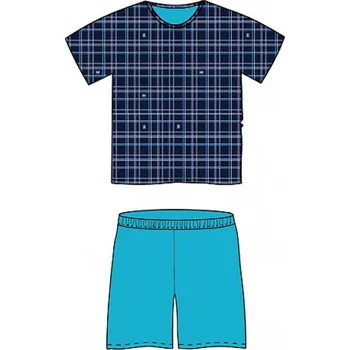 Pánské pyžamo Pyžamo pánské Lonka Koffing krátký rukáv Kostky - tmavě modré, XL