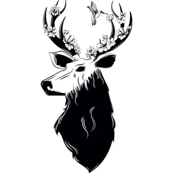 Odstranitelné tetování Jelen s parohy s květinami a kolibříkem - dočasné tetování