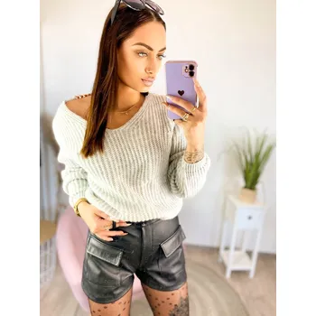 Dámský svetr Svetr v šedé barvě s řetězem na zádech, VELIKOST UNI ( S, M , L )