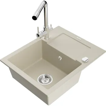 Mexen Enzo 1-miskový granit dřez s odkapem a baterií Duero, béžová 6506-69-671600-00