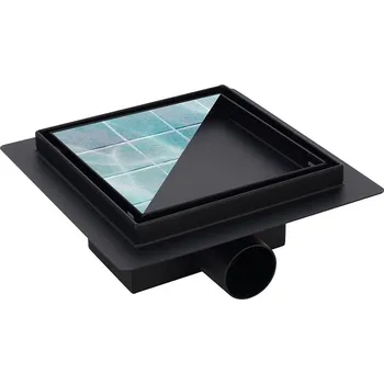 Odvodňovací žlab BPS-koupelny Čtvercový sprchový odtokový žlab 2in1 DL06-G1 HYD-3871 15x15 cm, černý