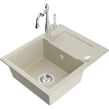 Mexen Enzo 1miskový granit dřez s odkapem a baterií Carla, béžová 6506-69-670700-00