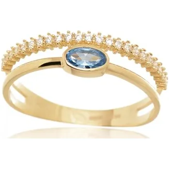 Prsten Dámský prsten ze žlutého zlata s akvamarínem PR0670F + DÁREK ZDARMA