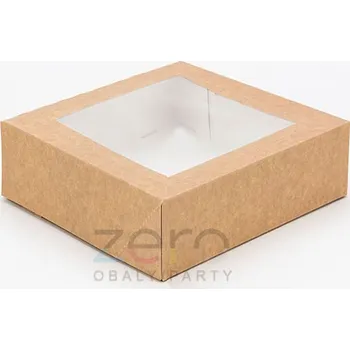 Jednorázové nádobí Krabice papírová 140x140x60 mm + okno - přírodní