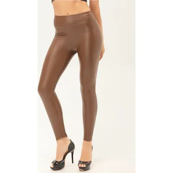 Dámské oblečení Dámské koženkové legíny v hnědé barvě, VELIKOST M