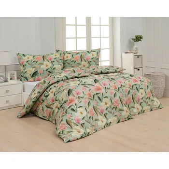 Bytový textil Povlečení Matějovský SILESTIN, květinový vzor, zelené, bavlna hladká digitál, 140x220cm + 70x90cm