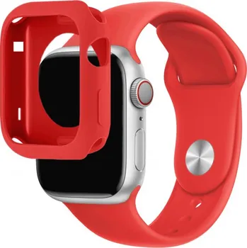 Pouzdro na mobilní telefon Silikonový řemínek se silikonovým pouzdrem pro Apple Watch 45mm / 44mm - červený