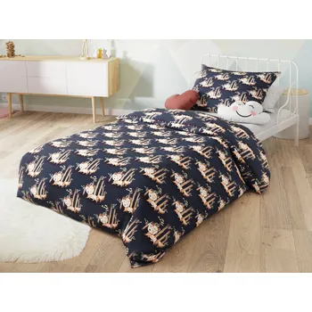 Povlečení Bavlněné povlečení do postýlky LIŠKA V LESE tmavě modré, polštář 45 x 65 cm, peřinka 90 x 135 cm, gramáž 130 g/m2