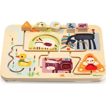 Dřevěná hračka Lilliputiens - smyslový a motorický labyrint - Farma