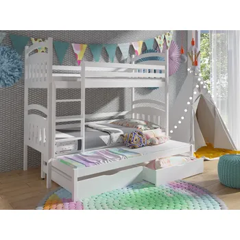 Patrová postel pro 3 osoby ANTEK s úložným prostorem