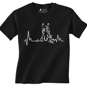 Chlapecké tričko Dětské tričko Kardiogram a Kůň (Od 3 do 13 let) (Velikost: 9-11, Barva: Černá)