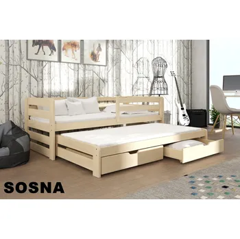Dětská postel Postel L-Senzum s výsuvným lůžkem a úložným prostorem 90x200 cm borovice masiv - více odstínů