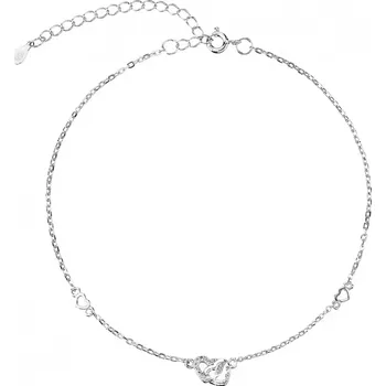 Řetízek Stříbrný řetízek na nohu dvě srdíčka a bílé zirkony 16008.1