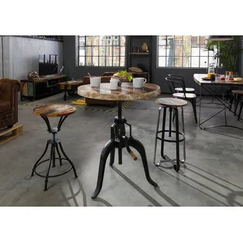 Servírovací stolek INDUSTRY Kulatý stůl 75x75 cm, litina a staré dřevo