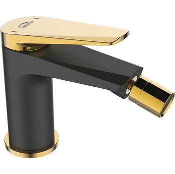 Vodovodní baterie Laveo Rubio, bidetová baterie h-129 s odtokovou zátkou ClickClack, černá-zlatá lesklá, LAV-BVR_732G