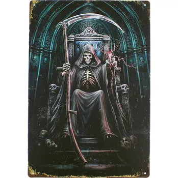 Plechová cedule Kovová cedule Smrtka s kosou 20x30cm (Retro dekorace do pokoje)