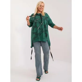 Dámská tunika Dámská halenka plus size s nápisy a kamínky tmavě zelená