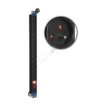 Napájecí kabel Napájecí lišta 12GN-V s vypínačem a jističem (19 "RACK, 1U, 12 euro zásuvek, kabel 1,8m)