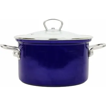 Hrnec BELIS Smaltovaný hrnec se skleněnou poklicí ø 18 cm - 2,6 l - ECO-CERAMIC modrý