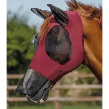 Koňská maska proti hmyzu Premier Equine Elastická maska proti hmyzu s ochranou uší a nozder PE Comfort, burgundy Barva: burgundy, Velikost: PONY