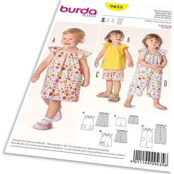 Střih Burda 9435 - Dětské šaty, halenka, kraťasy, overal