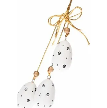 Velikonoční dekorace Dřevěná závěsná vajíčka bílá, 3 ks