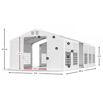 Zahradní stan Párty stan 4x60x3m střecha PVC 620g/m2 boky PVC 620g/m2 konstrukce ZIMA PLUS Šedá Bílá Zelená