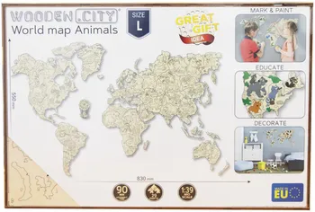 Puzzle Wooden City Dřevěná mapa se zvířátky L 29 dílků