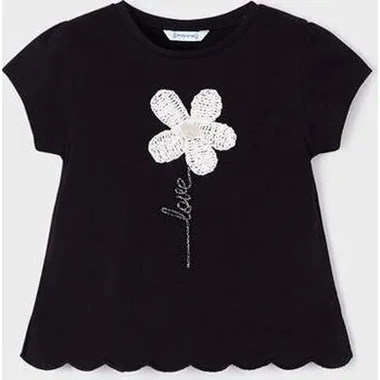 Dívčí oblečení dětské černé triko s kytičkou Mayoral 3060-64 velikost 110