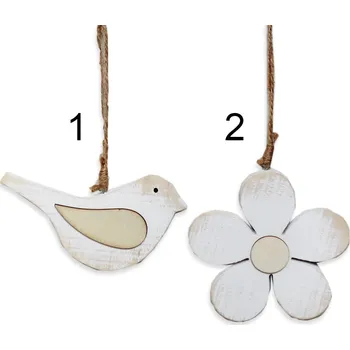 Zahradní dekorace Květinka/ptáček závěs dřevo 10cm mix