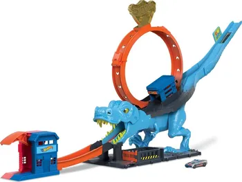 Set autodráh Mattel Hot Wheels City smyčka se žravým T-Rexem