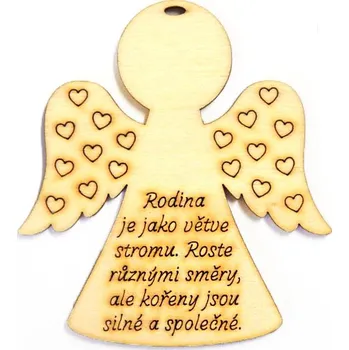 Vánoční dekorace Dřevěné výřezy, anděl s nápisem, Rodina je jako..., 7.5 x 8 cm, 1ks