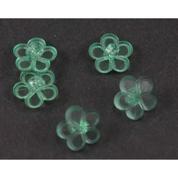 Knoflík Dětský knoflík - zelená kytička - transparentní - průměr 1,3 cm